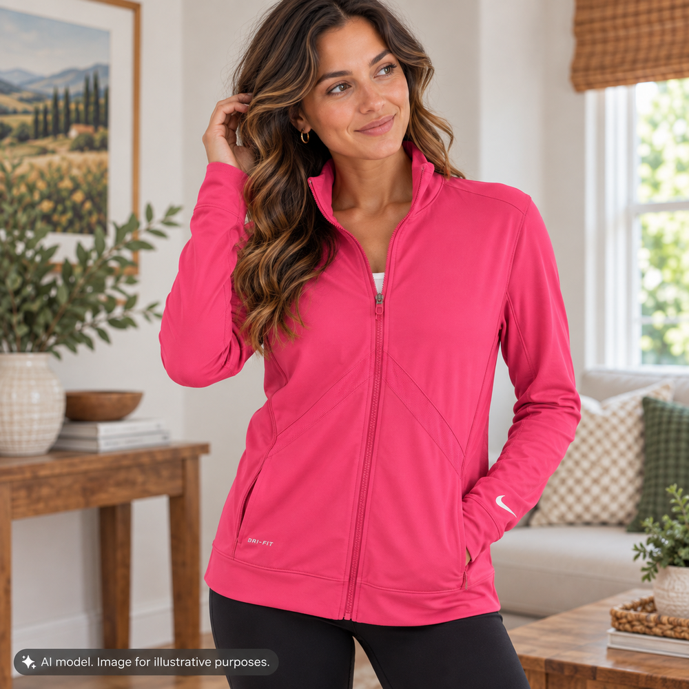 Nike Jacket Womens XL Pink Full Zip Dri Fit Thumbhole Swoosh Mock Neck Pockets